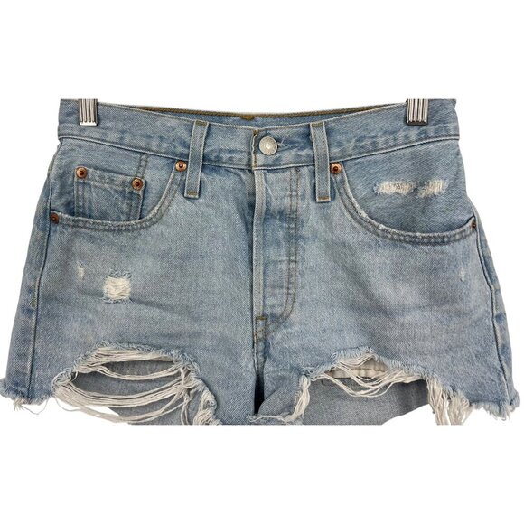 Levi’s 501 Denim Shorts Jean Size 25 Buttonfly Distress Cutoffs Light Wash EUC - Picture 2 of 7